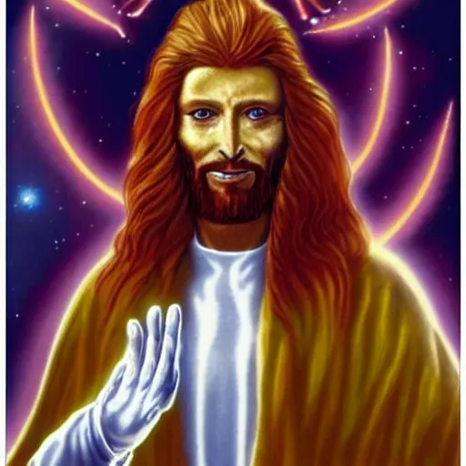 Image similar to Redhead alien ashtar command Sananda Jesus creator universe