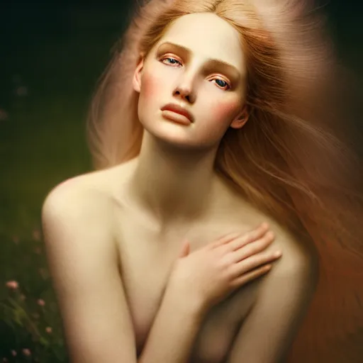 Image similar to photographic portrait of a stunningly beautiful english female maiden in soft dreamy light at sunset, contemporary fashion shoot, by edward robert hughes, annie leibovitz and steve mccurry, david lazar, jimmy nelsson, extremely detailed, breathtaking, hyperrealistic, perfect face, octane render