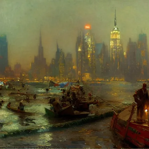 Prompt: the sea flooding the entire city of modern new york. highly detailed painting by gaston bussiere, craig mullins, j. c. leyendecker