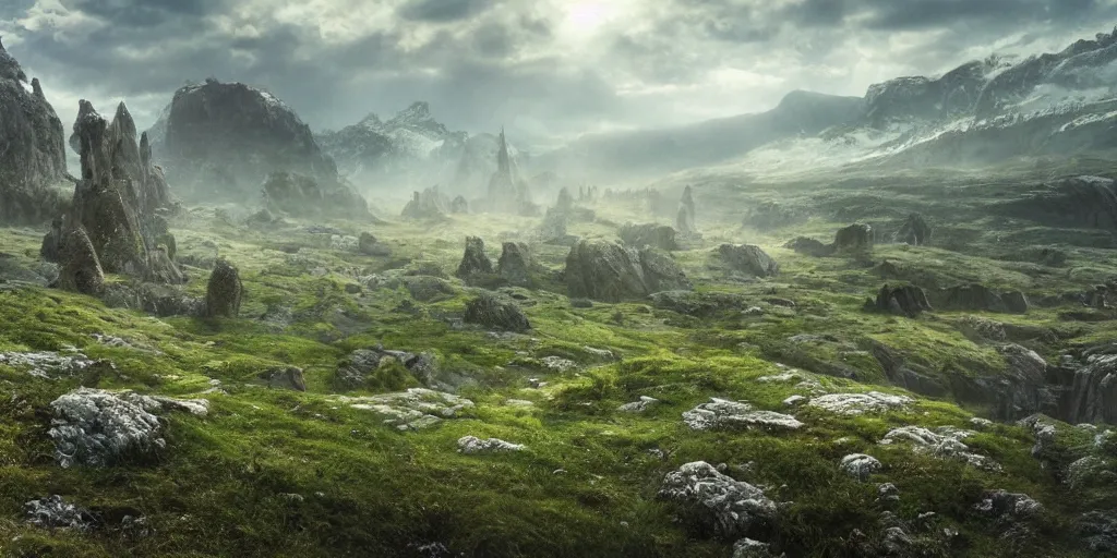 Prompt: a view of a land tolkien style 4 k