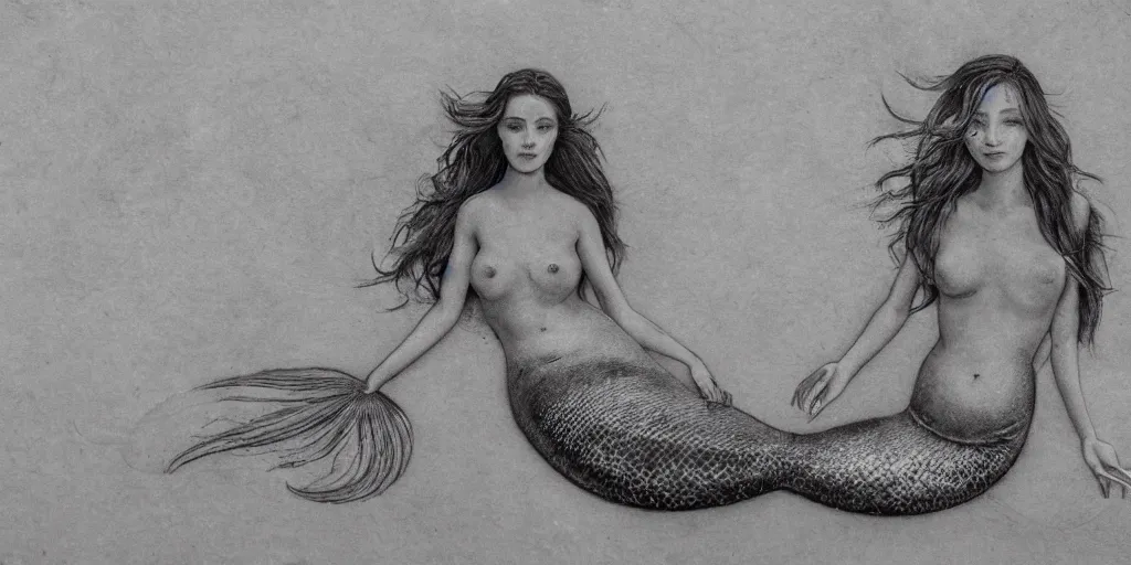 Image similar to realistic portrait of a beautiful mermaid in the sea, 1450, ink, ultra realistic, 8k