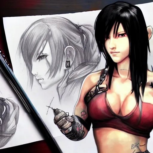 Prompt: high quality concept art of tifa lockhart with tattoos, trending on artstation