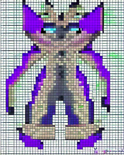 Image similar to spritesheet pixel art of feline alien main character, isomorphic top down view, transparent