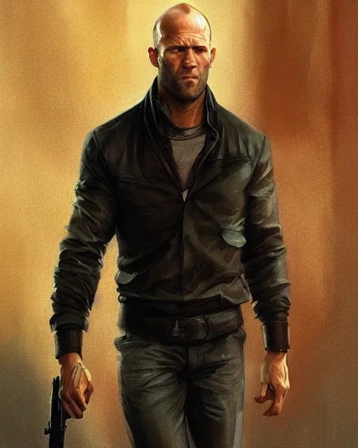 Image similar to jason statham, cinematic, stunning, highly detailed, digital painting, artstation, smooth, hard focus, illustration, art by artgerm and greg rutkowski and alphonse mucha