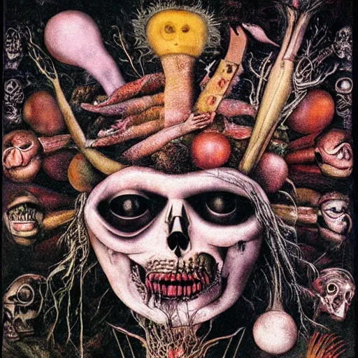 Image similar to post - punk new age album cover, magic, apocalypse, psychedelic, psychonaut, black white pink, magic, giger h. r., giuseppe arcimboldo