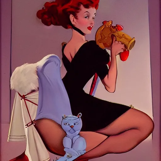 Image similar to a painting in the style of gil elvgren and in the style of charles vess.