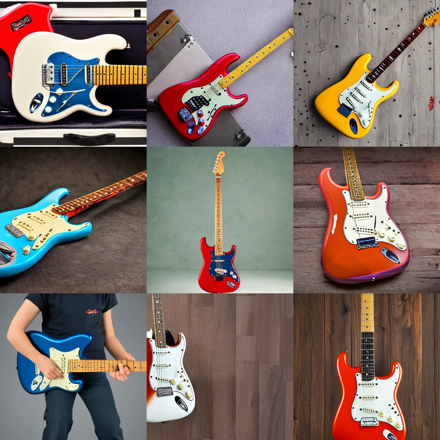 Prompt: product photo for a fisher - price stratocaster