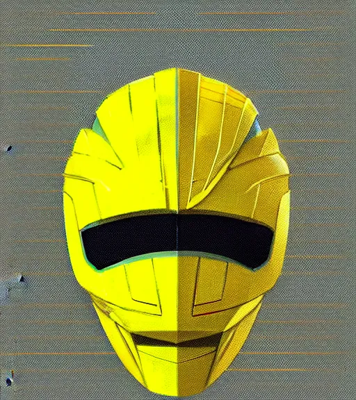 Prompt: symmetry!! yellow ranger, lightning - bolt - shaped helmet!!, hard edges, product render retro - futuristic poster scifi, lasers and neon circuits, yellow ranger, intricate, elegant, highly detailed, digital painting, artstation, concept art, smooth, sharp focus, illustration, dreamlike, art by artgerm