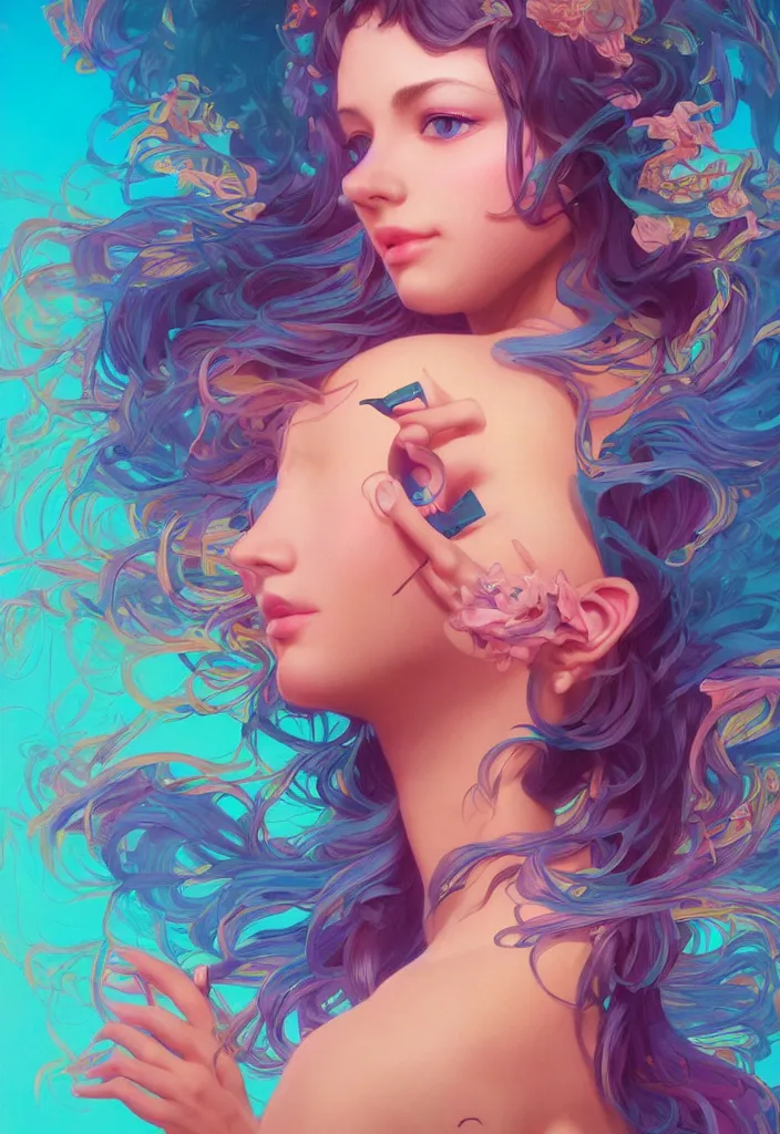 Prompt: beautiful, young woman, detailed gorgeous face, vaporwave aesthetic, synthwave, colorful, psychedelic, artstation, concept art, smooth, extremely sharp detail, finely tuned detail, ultra high definition, 8 k, unreal engine 5, ultra sharp focus, illustration, art by artgerm and greg rutkowski and alphonse mucha