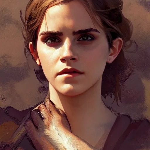 Image similar to Emma watson as a woman in the Paleolithic period, intricate, highly detailed, digital painting, artstation, concept art, sharp focus, illustration, art by greg rutkowski and alphonse mucha