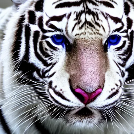 Image similar to realistic close up photo of a white tiger | blue eyes | colorful blue eyes | cinematic photo | cinematic shot | epic | 8k resolution | realistic | hyperrealistic