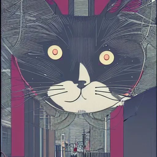 Image similar to a cat in tokyo by inio asano, beeple and james jean, aya takano color style, 4 k, super detailed, modern, 4 k, symmetrical