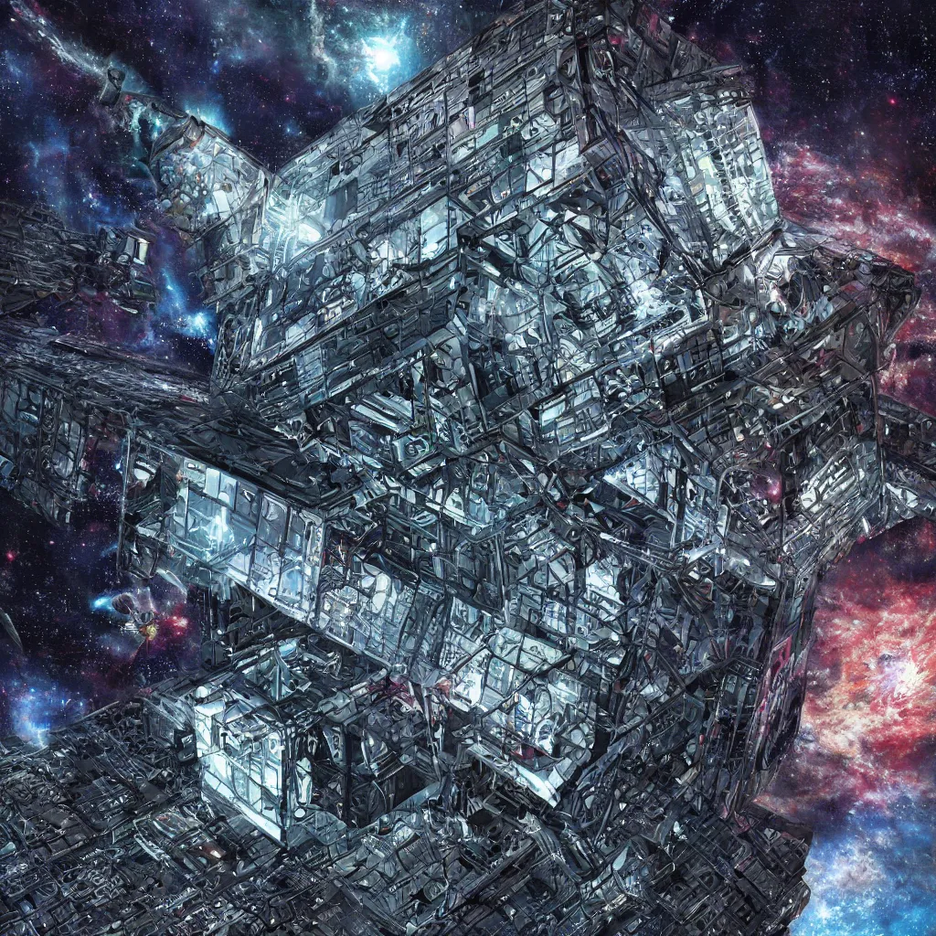 Image similar to a borg cube in space, art by mark cooper, 8 k, hyper detailed, hdr, intricate, masterpiece