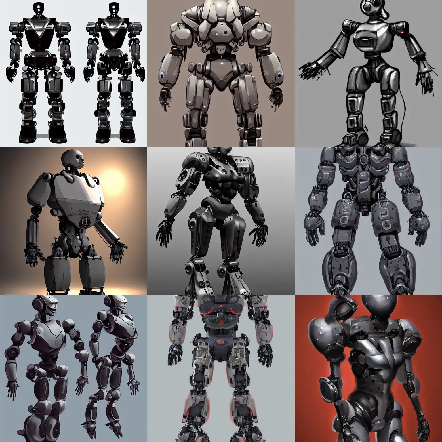 Prompt: concept art bulky humanoid robot artstation