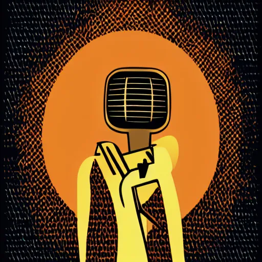 Image similar to dark death metal themed vector illustration of a fantastical menacing ent holding a microphone, award winning, grunge, iconic, golden ratio