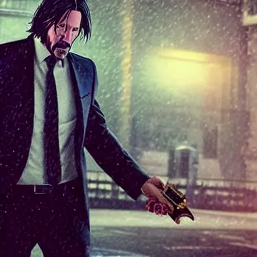 Prompt: john wick playing a guitar!!!, in the rain!!!, photorealistic!!!, realistic, dramatic, cinematic!!!, photography