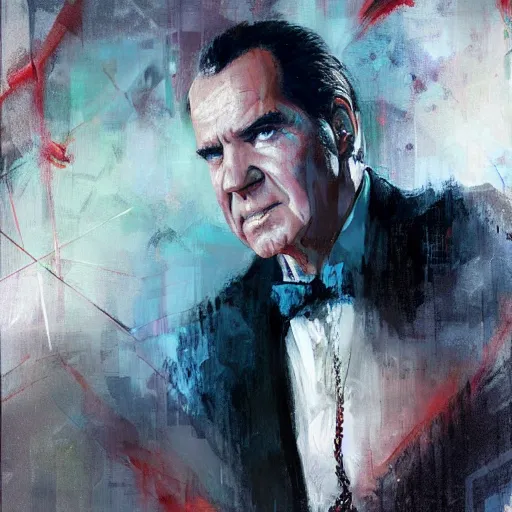 Image similar to portrait of richard nixon as doctor strange, by jeremy mann.