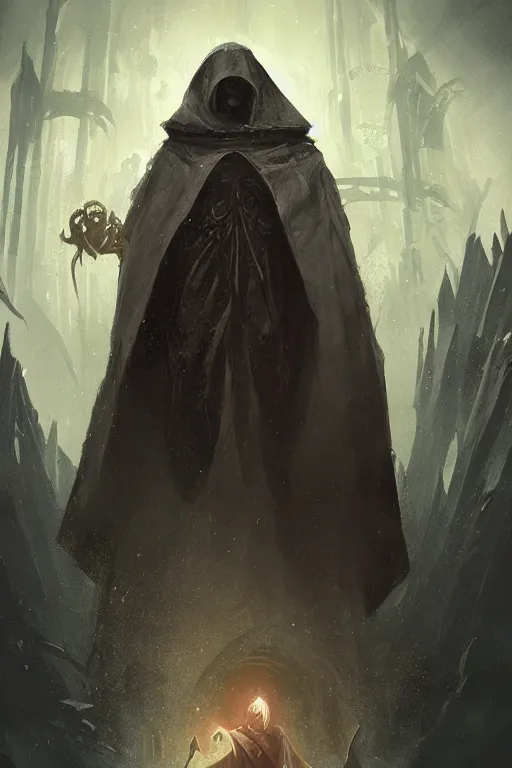 Image similar to lovecraftian cultist wearing a cloak, digital art, magic the gathering, mtg, by greg rutkowski, trending on artstation