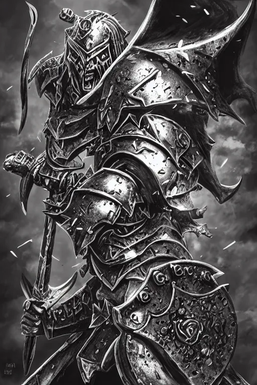 Image similar to chaos warrior, fantasy, warhammer, highly detailed, digital art, sharp focus, trending on art station, kentaro miura manga art style