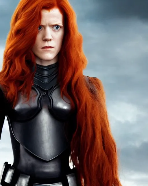 Image similar to rose leslie portraying a beautiful mara jade from star wars legends, in a black suit, without lightsaber, movie, hyper realistic, hollywood promotional image, imax, 8 k
