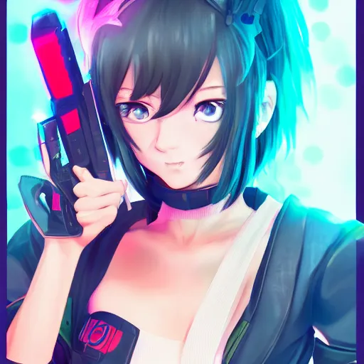 Art Poster Cute anime girl with blue outfit