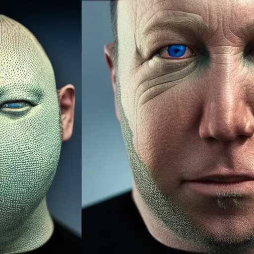 Image similar to hyperrealistic mixed media image of info wars alex jones with ( ( bullfrog mask ) ), stunning 3 d render inspired art by xiang duan and thomas eakes and greg rutkowski, perfect facial symmetry, hyper realistic texture, realistic, highly detailed attributes and atmosphere, dim volumetric cinematic lighting, 8 k octane detailed render, post - processing, masterpiece,