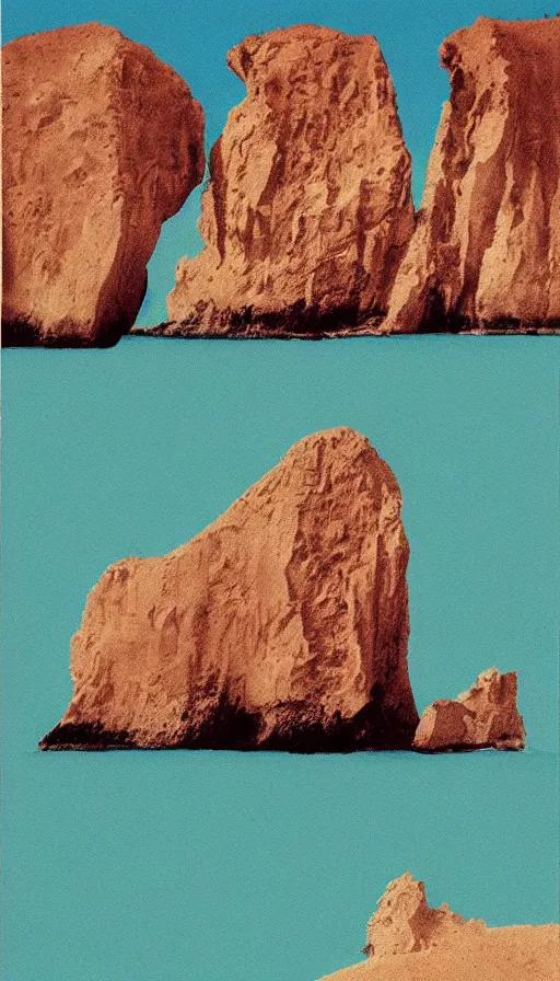 Image similar to a poster about Percé Rock, by Bauhaus and John Baldessari