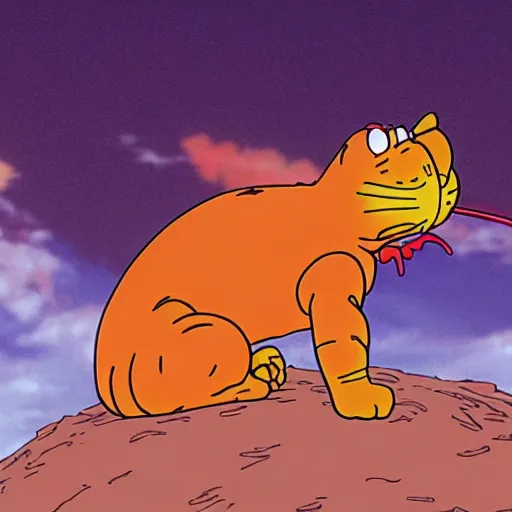 Image similar to garfield in the third impact, neon genesis evangelion, anime