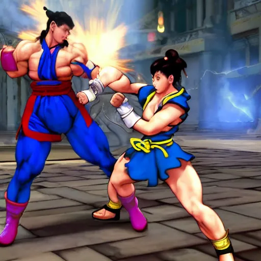 Image similar to chun li fighting ryu in street fighter v