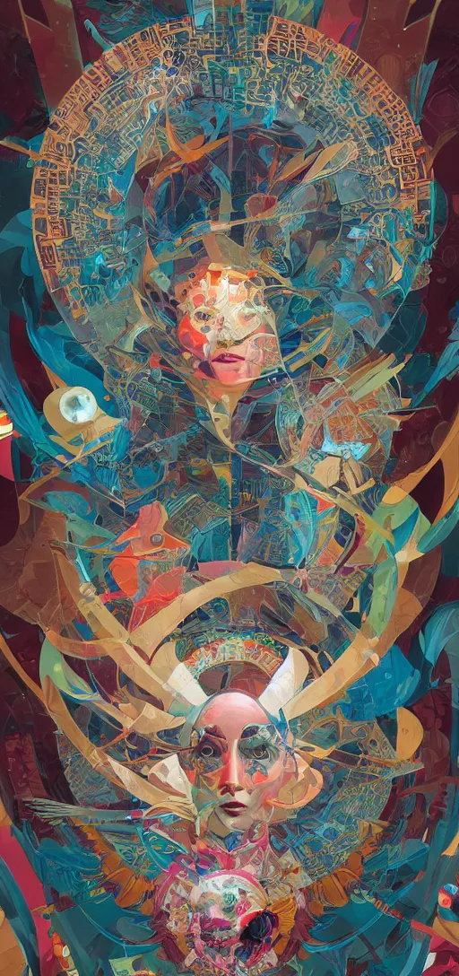 Image similar to tristan eaton, victo ngai, peter mohrbacher, artgerm portrait of a math fractal computer intelligence