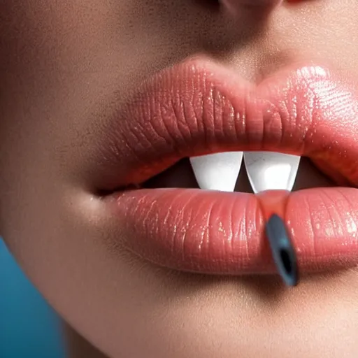 Prompt: close - up of a glass of water, lips of a young teenage girl with brown hair from behind in a modern kitchen, sigma, unframed, blur, depth field, realistic face, f 1. 8, advertising photo