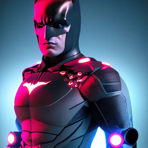 Image similar to a futuristic batman suit, red LED lights, studio lighting, portrait, 8k, unreal engine, trending on artstation