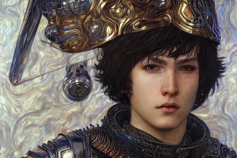 Prompt: portrait of beautiful young maiden boy with short white hairs in warhammer armor, art by ( ( ( kuvshinov ilya ) ) ) and wayne barlowe and gustav klimt and artgerm and wlop