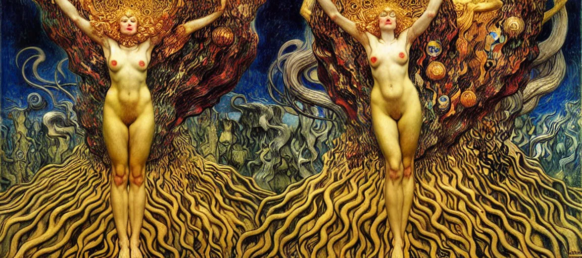 Image similar to Divine Chaos Engine by Karol Bak, Jean Delville, William Blake, Gustav Klimt, and Vincent Van Gogh, symbolist, visionary