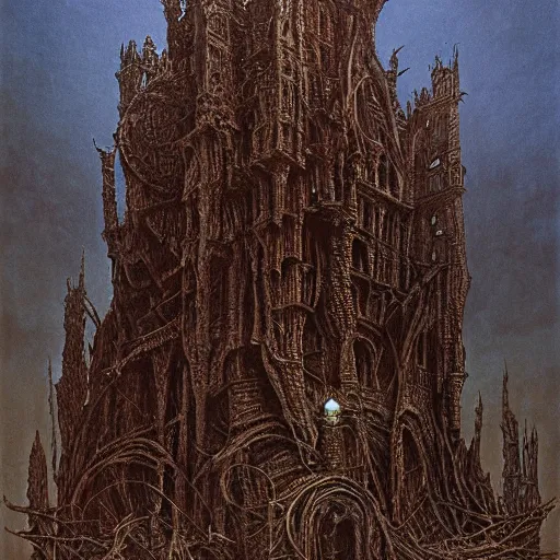 Image similar to castlevania stygian gothic demonic dracula's shoggoth tower, realistic, hyperdetailed, by beksinski, giger and wayne barlowe