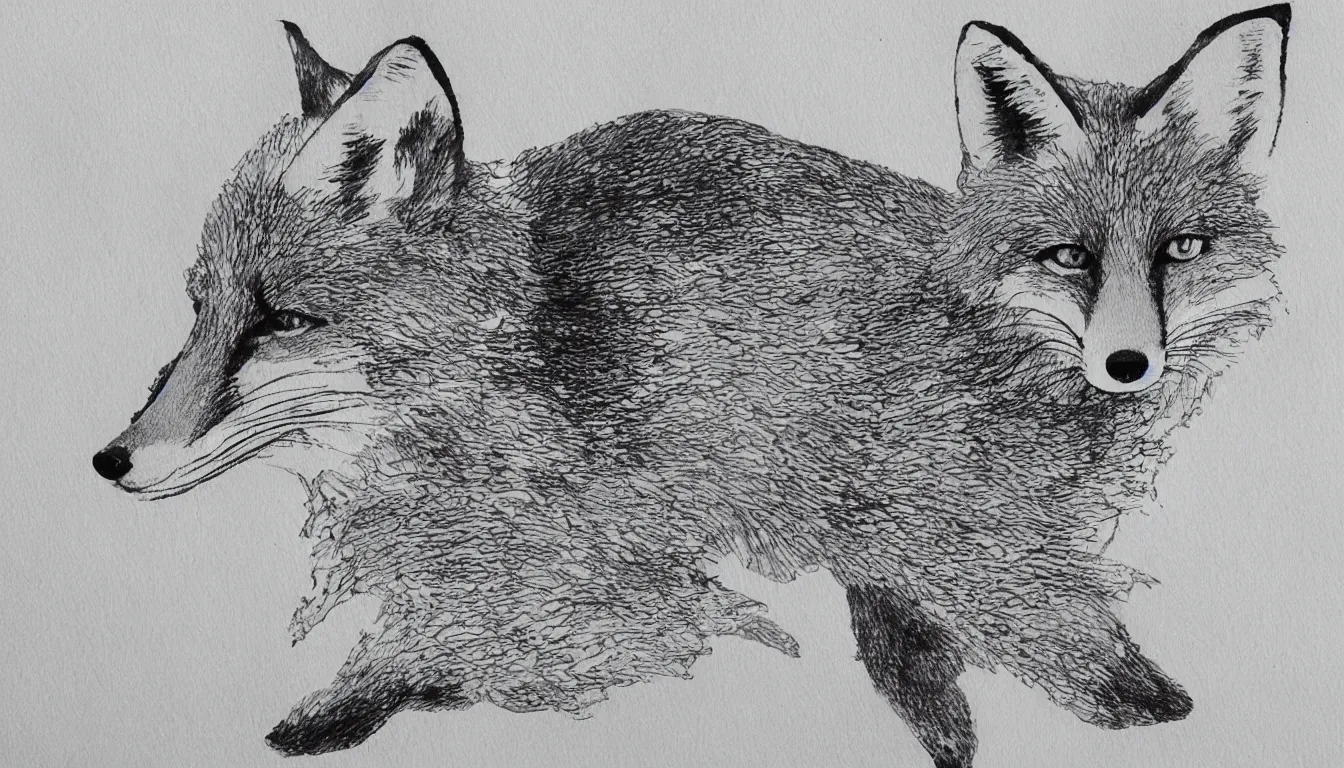 Prompt: fox, chinese ink brush, intricate background