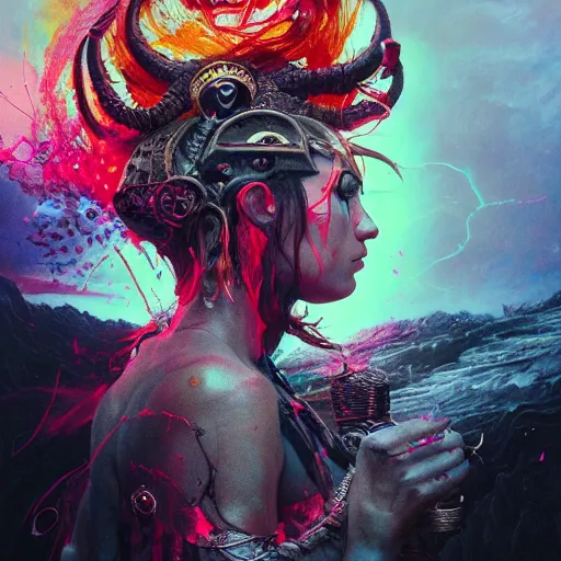 Prompt: detailed photo of valhalla, 8 k, by tristan eaton, stanley artgermm, tom bagshaw, greg rutkowski, carne griffiths, trending on deviantart, hyper detailed, glorious lighting, full of color, dramatic lightning