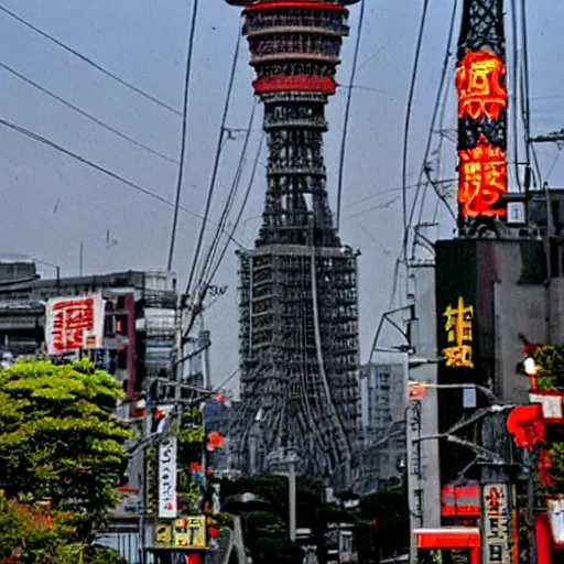 Image similar to giant cat monster destroys tokyo tower