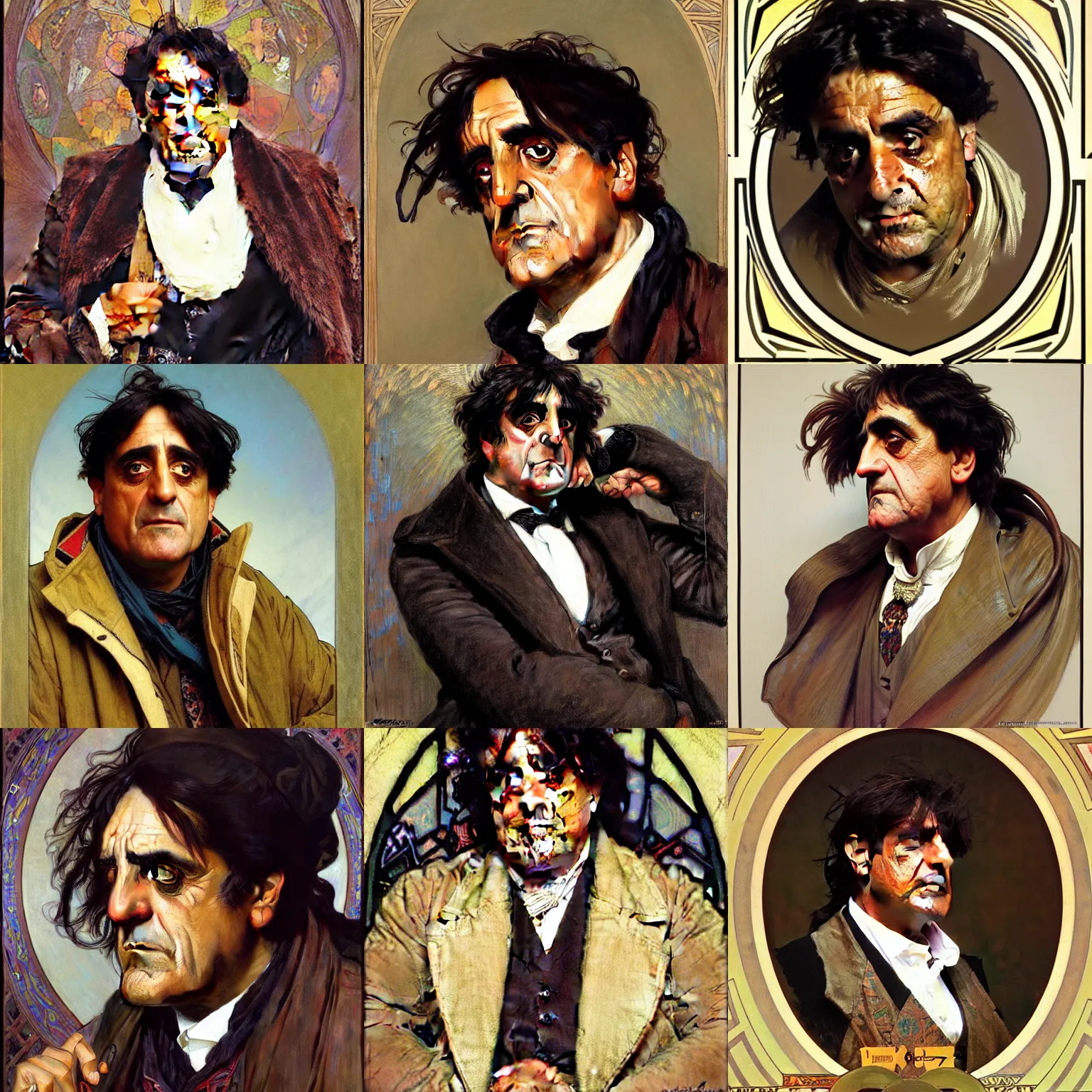 Prompt: a portrait of jaz coleman by samuel luke fildes, alphonse mucha, wlop, and greg hildebrandt 1 9 8 0 s