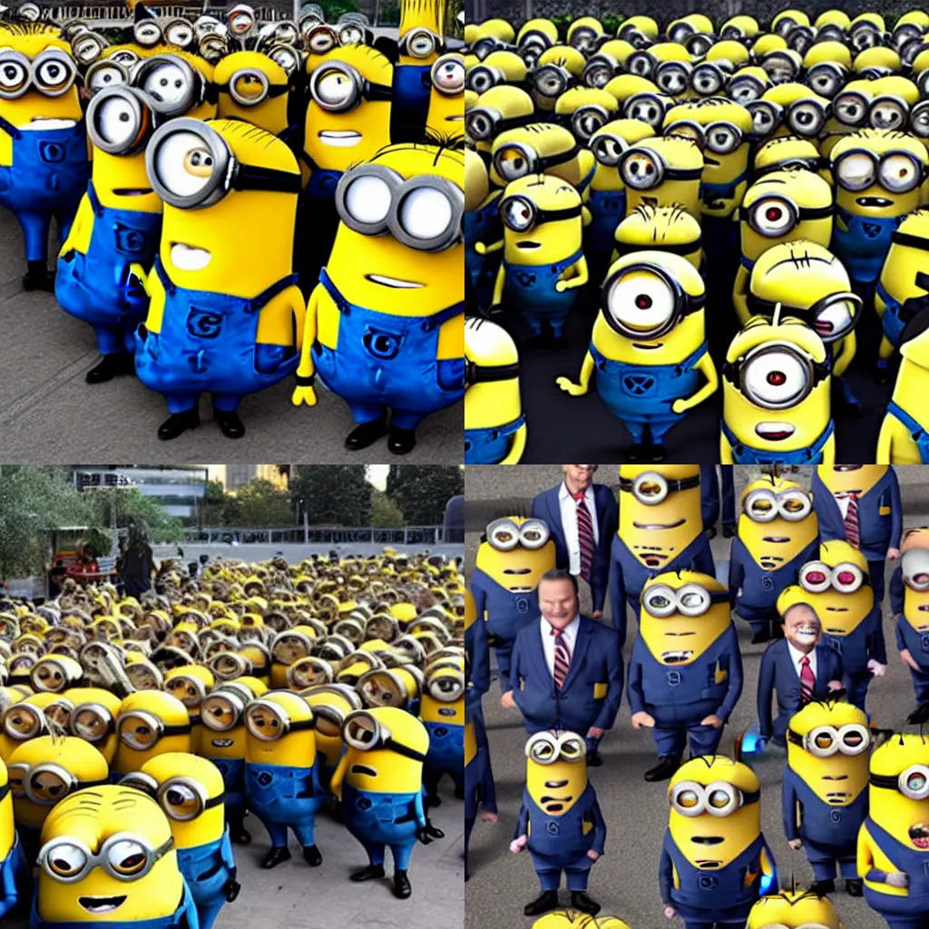 Prompt: a lot of minions in suits