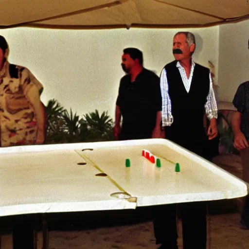 Image similar to saddam hussein playing beer pong with george w. bush