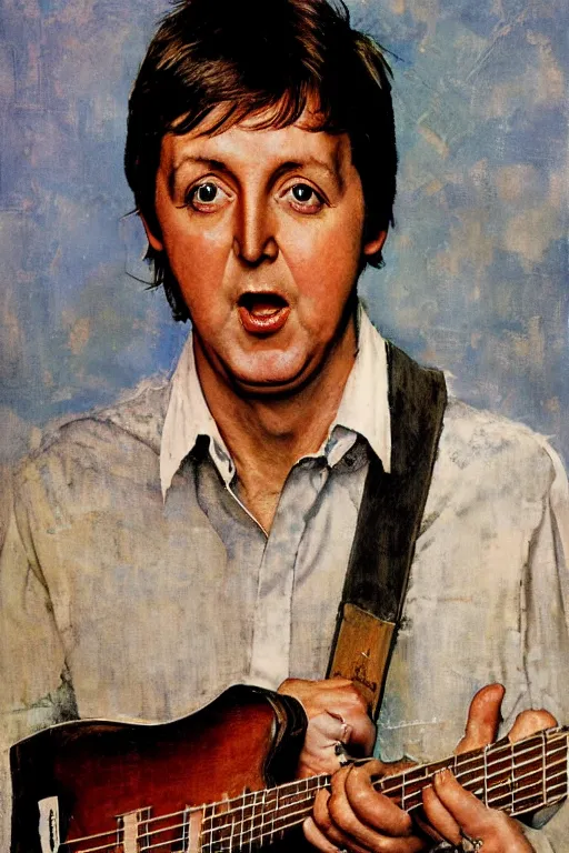 Prompt: portrait of Paul McCartney (1965), by Norman Rockwell