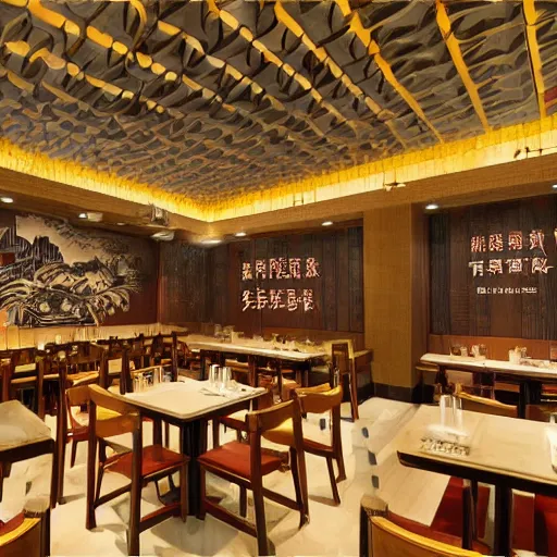 Image similar to a beautiful hyperdetailed interior 4 k hd wallpaper illustration of roasted string hotpot restaurant restaurant yan'an, wall corner, simple style, wall painting, from china, with merchant logo, simple structure, surrealistic, chinese style, victo ngai