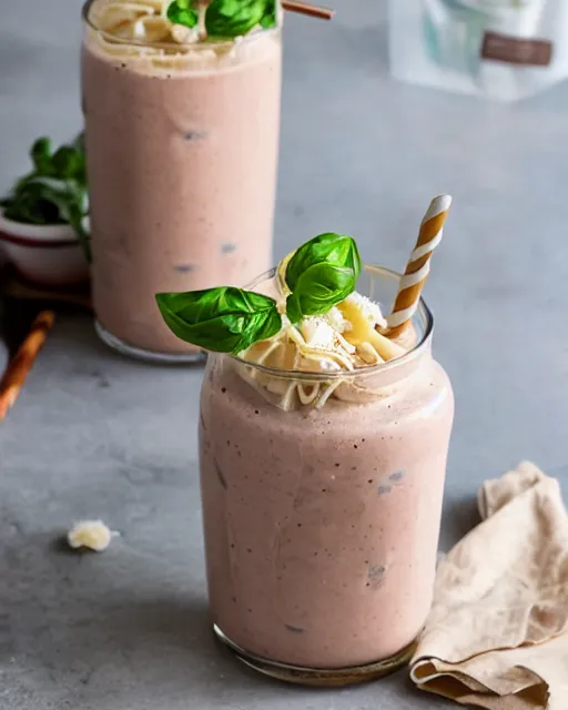 Prompt: a pasta milkshake, cookbook photo