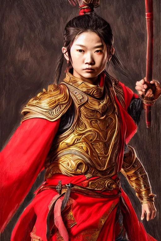 Image similar to a masterpiece portrait of nezha, red cloth around his shoulders, hold spear, cinematic, fantasy character portrait, highly detailed, by ne zha ( 2 0 1 9 ), fenghua zhong,