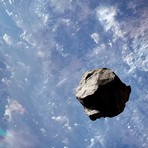 Prompt: flying boulder in space