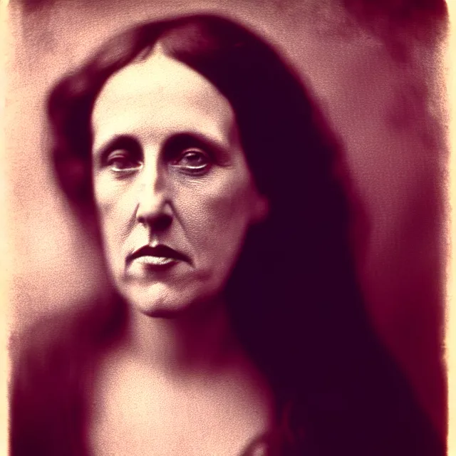 Image similar to a vintage photograph of Julia Ann by Julia Margaret Cameron, portrait, 40mm lens, shallow depth of field, split lighting