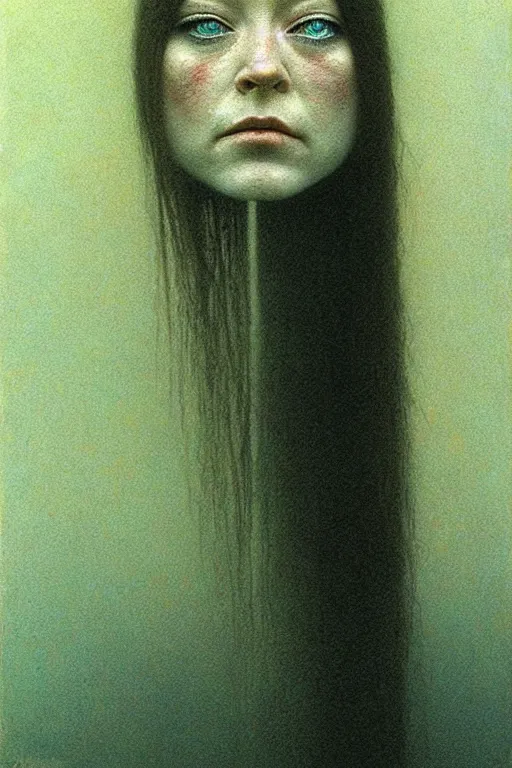 Image similar to female who looks like alyson hannigan by beksinski