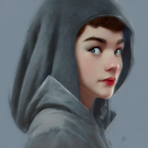 Prompt: a highly detailed epic cinematic concept art CG render digital painting artwork costume design: a 1950s girl in a 1950s grey hoodie. By Greg Rutkowski, Ilya Kuvshinov, WLOP, Stanley Artgerm Lau, Ruan Jia and Fenghua Zhong, trending on ArtStation, made in Maya, Blender and Photoshop, octane render, excellent composition, cinematic atmosphere, dynamic dramatic cinematic lighting, aesthetic, very inspirational, arthouse