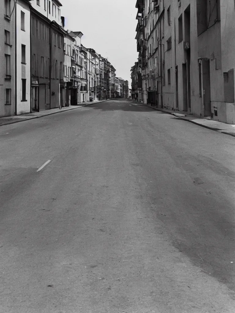 Image similar to a black and white photo of a city street by pietro testa, featured on tumblr, berlin secession, 1 9 7 0 s, 1 9 9 0 s, matte photo